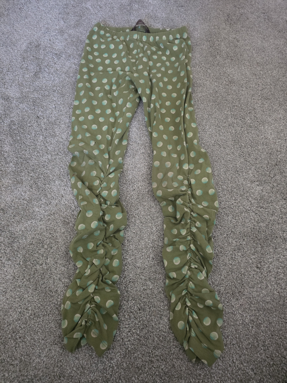 Mustard Pie Olive Green Polka Dot Ruffle Leggings